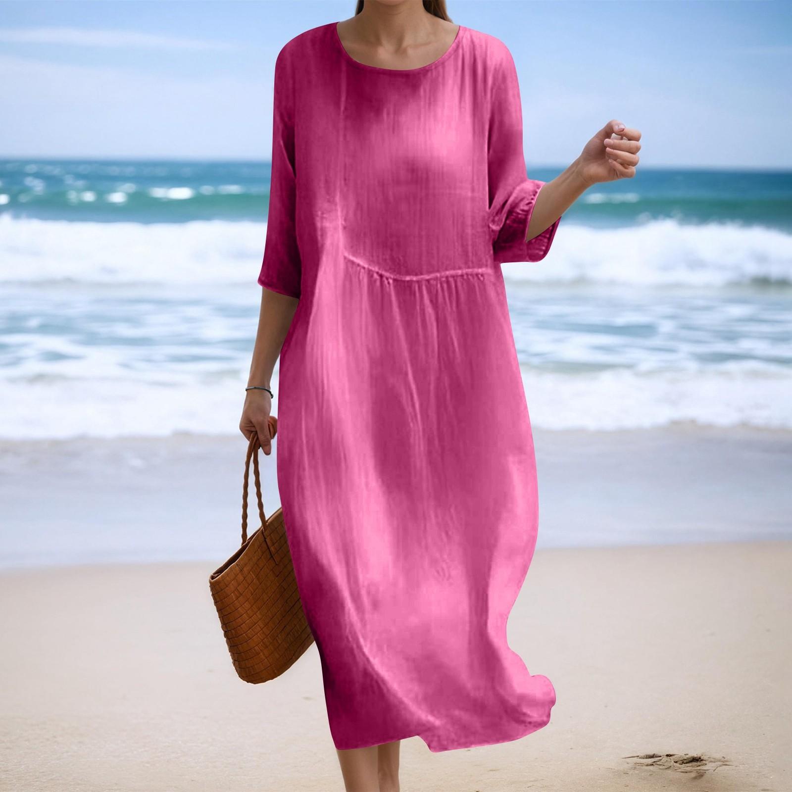 

Женское модное однотонное платье свободного кроя с круглым вырезом и рукавом три четверти L