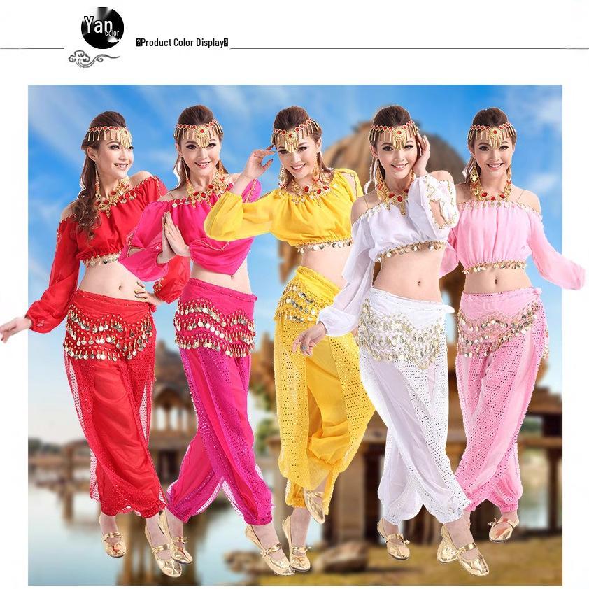 

Ethnic Belly Dance Costume: Long Sleeve Set with Lantern Pants Small (70-90 jin)