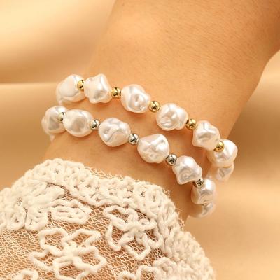French Style Baroque Irregular Shaped Imitation Pearl Bracelet Elastic Rope Women Bracelet