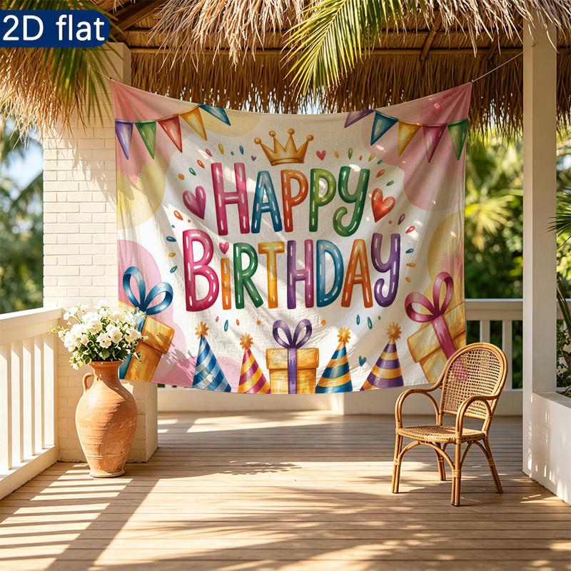 Gifts Birthday Celebration Banner, Colorful Polyester Backdrop for Party Decorations