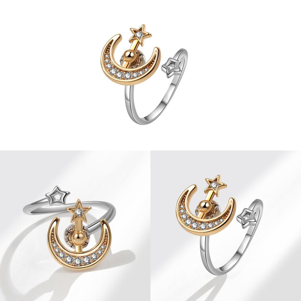 Star Moon Adjustable Ring For Women With Geometric Design And Electroplated Finish