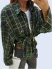 Women's Retro Plaid Long Sleeve Loose Lapel Shirt for Spring and Autumn