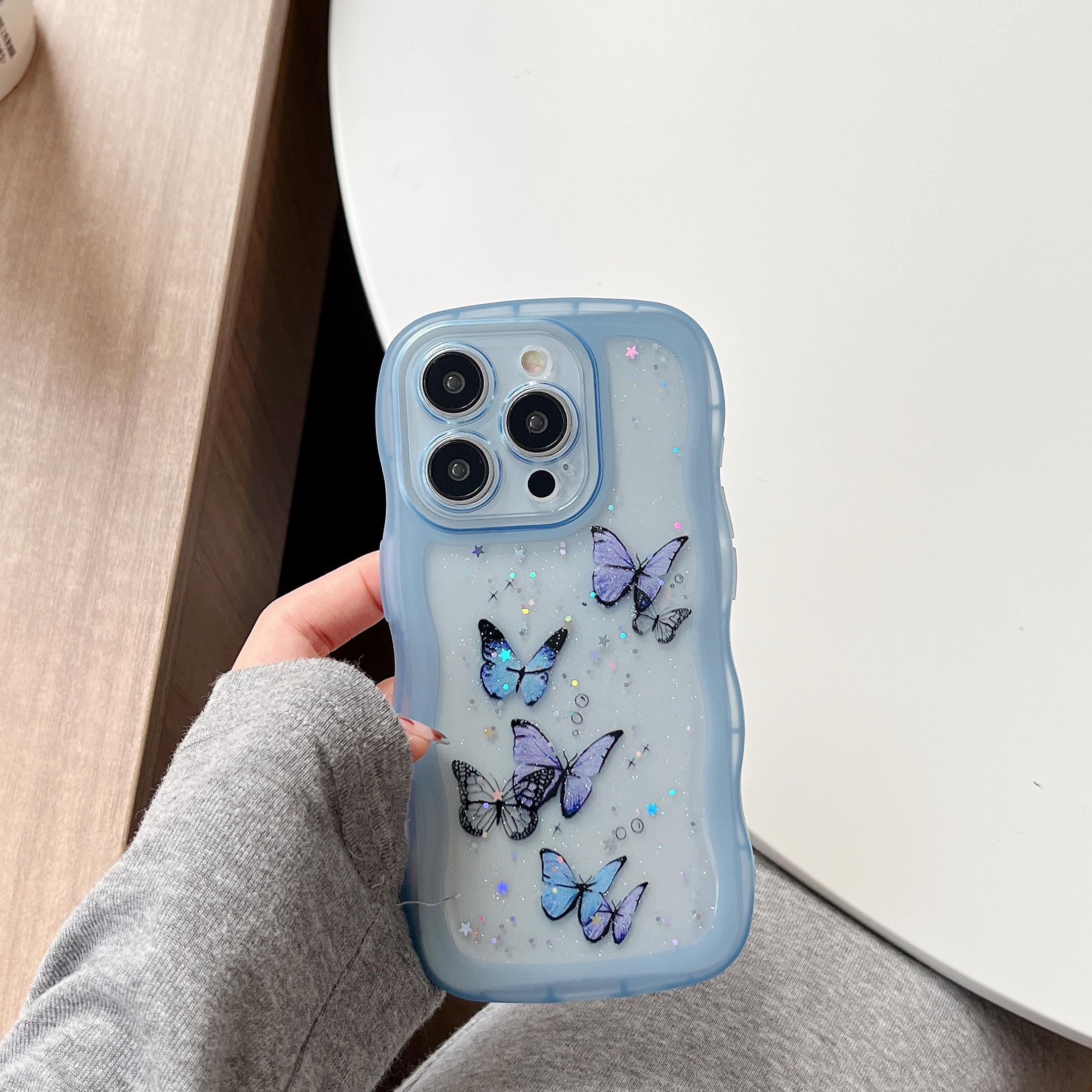 

Блестящий Чехол-Бампер с Блестками и Пайетками Бабочка Для iPhone 16 E 15 14 13 12 Mini 11 Pro XR X XS Max 7 8 Plus SE С Кудрявой Рамкой Bling Чехол iPhone 7