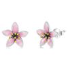 BAMOER Genuine 925 Sterling Silver Elegant Enamel Pink Cherry Blossom Stud Earrings for Women Flower Wedding Jewelry Gift
