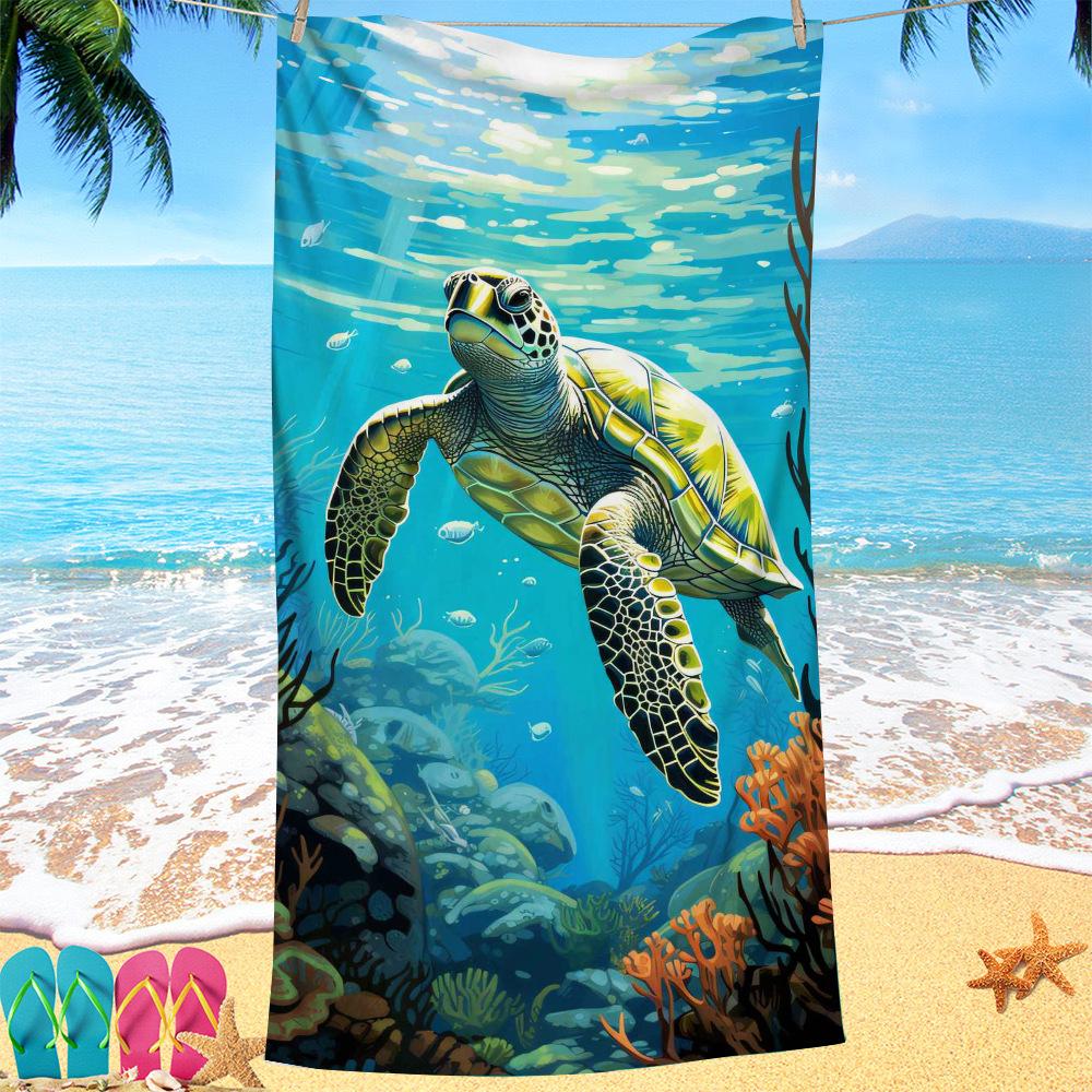 Turtle print pattern digital-printed polyester Superfine fiber double-sided fleece Beach vacation bath towel, beach towel
