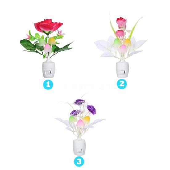 LED Flower Vase Wall Plug-in Potted Sensor Light Color Changing Night Lamp Decor