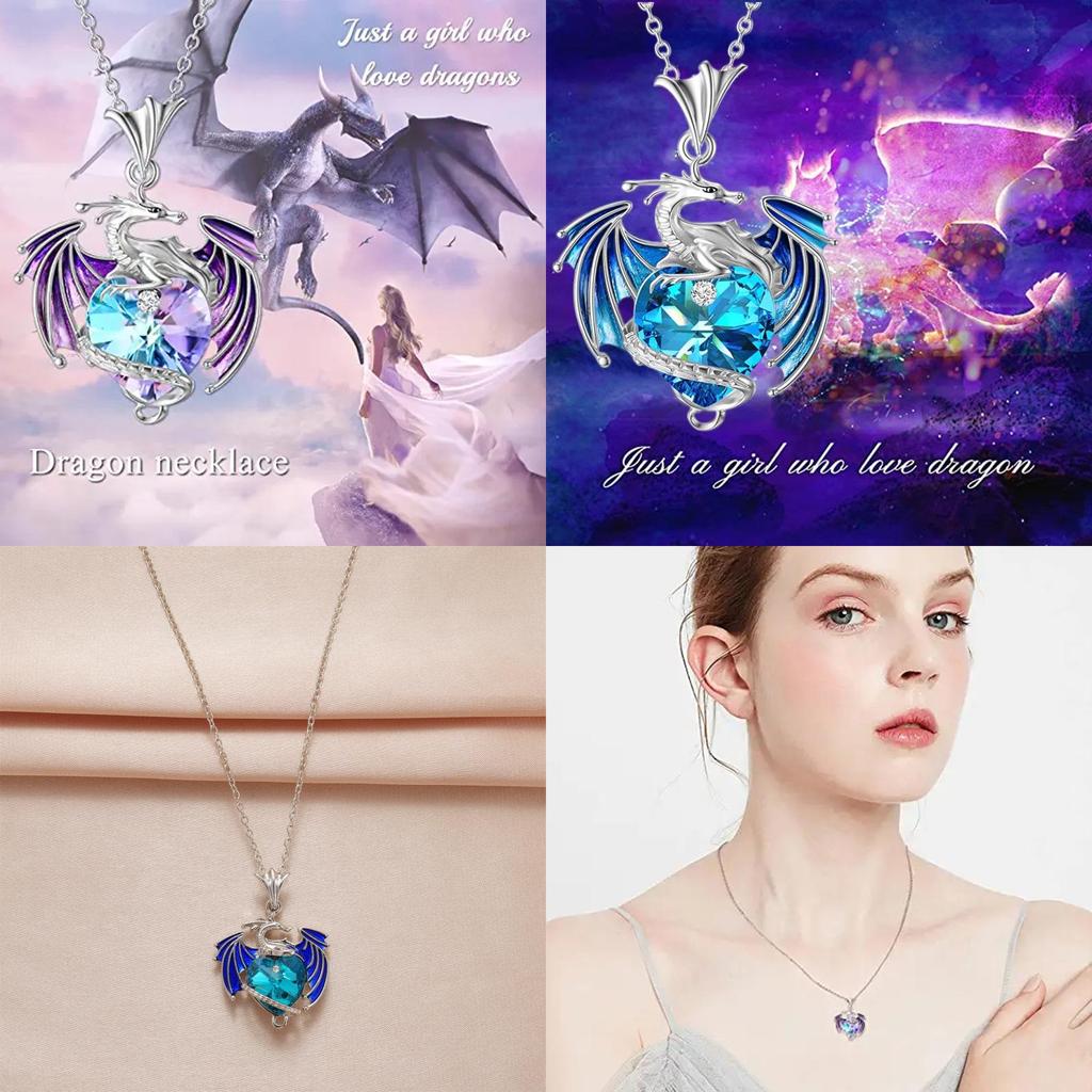 Temu Cross-border New Arrival Colorful Pendant Necklace With Heart-shaped Birthstone Dragon Wholesale Factory Direct Sale Haojie