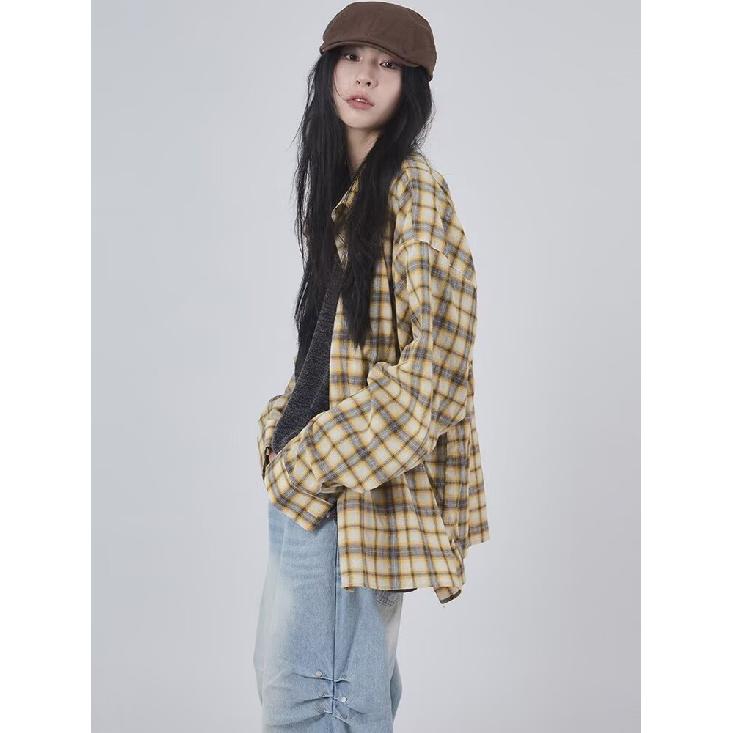 2024 Plaid Long Sleeve Shirt Japanese Hong Kong Style Ins Loose Shirt Boys Summer Trendy Versatile Casual Coat