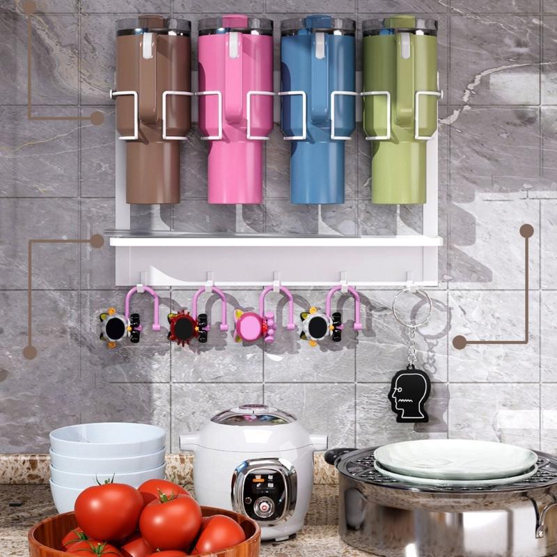 Magnetic Cup Organizer for Kitchen or Living Area Refrigerator Carbon Steel Tumblers Holder Home Storage Solution