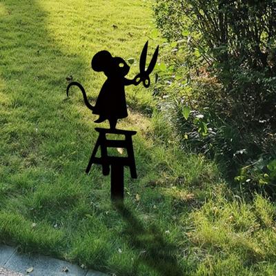 Metal Ant Garden Stake Decorative Mouse with Scissors Sign Black Ant Silhouette Sign with Stake for Patio Yard Lawn Art Decoration