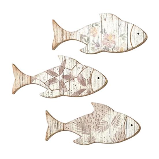 3 Pcs Wood Fish Vintage Beach Coastal Nautical Wall Decor Theme Fish Wall