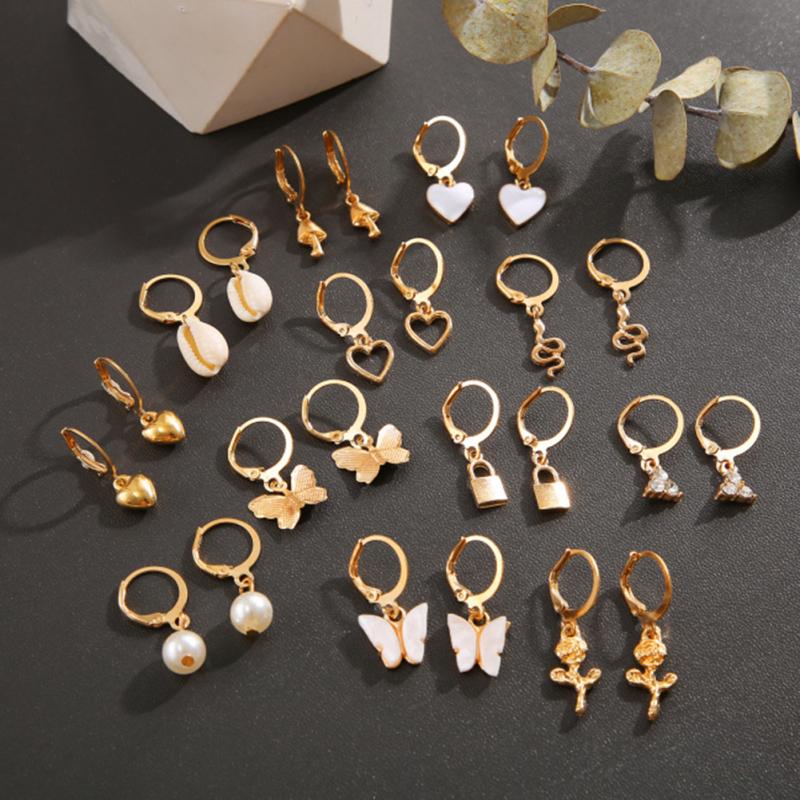 12pcs Women Earrings Set Fashion Creative Heart-shaped Butterfly Pearl Earrings For Girls Gifts