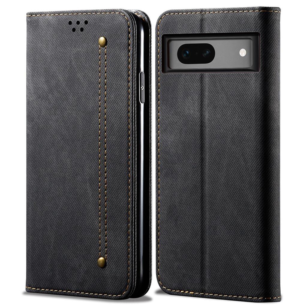 For Google Pixel 8a Case Jeans Cloth Texture Leather Phone Cover with Cash Card Holder