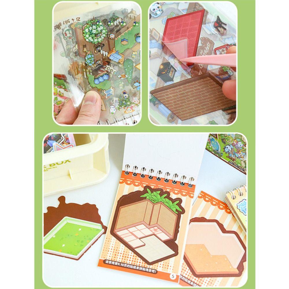 Creative Cartoon Mini 3D Landscape Sticker Book PET DIY Sticker Cabin Scene Miniature House Cabin Scene Pocket Sticker for Kids