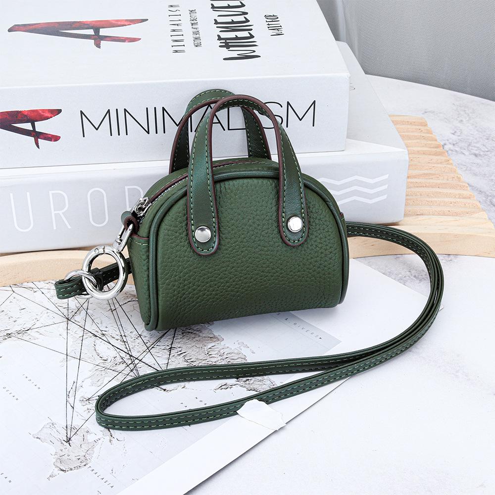 Genuine Leather Mini Lanyard Coin Purse - Ladies Bowling Style Lipstick Storage Bag