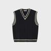 Pánský retro V-výstřih vysokoškolský styl copánkový vzor kontrastní bez rukávů svetr vesta na podzim a zimu