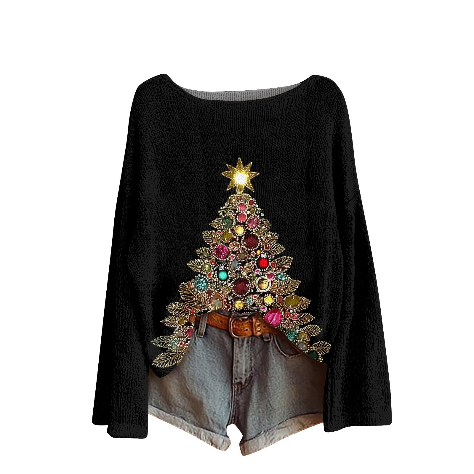 

Женский модный повседневный трикотажный свитер с длинным рукавом и рождественским принтом, круглый вырез XXL