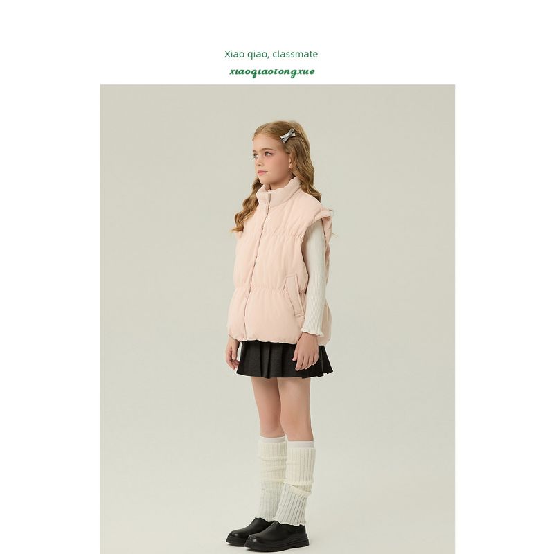 Children's down Vest Autumn and Winter New Style Girls' Warm White Duck down Vest Boys' Hooded Jacket Pink