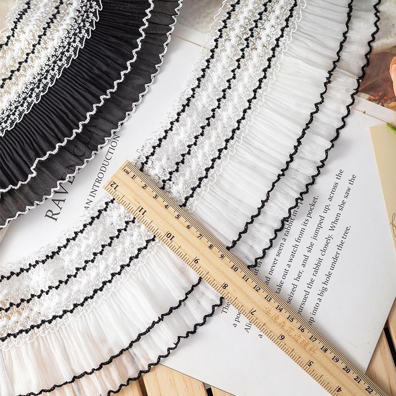 5 Yards 11 cm Breite Elastisches Faltenstoff-Fransen-Kragen-Bündchen-Rüschen-Besatz DIY Uniform Kleid Saum Puppenkleidung Nähzubehör