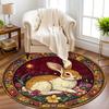 Vintage Rabbit Floral Round Rug Non-Slip Machine Washable Floor Mat 2D Flat Soft Area Rug for Living Room Hallway Easter Decor