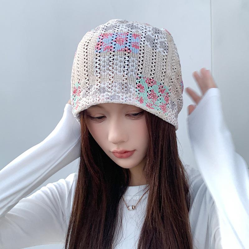 New Bohemian Style Knitted Hat for Women Stacked Hat Face Showing Small and Versatile Hollow Lace Hat