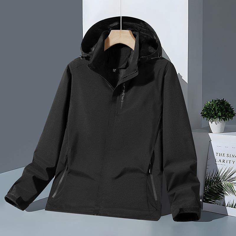 Jacket Men's Spring and Autumn Men's Autumn and Winter Solid Color Jacket Outdoor Long-sleeved Hooded Casual Sports