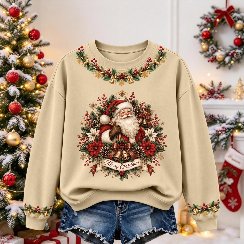 Women's Christmas Print Long Sleeve Top Casual Fall Winter Blouse for Holiday and Everyday Wear