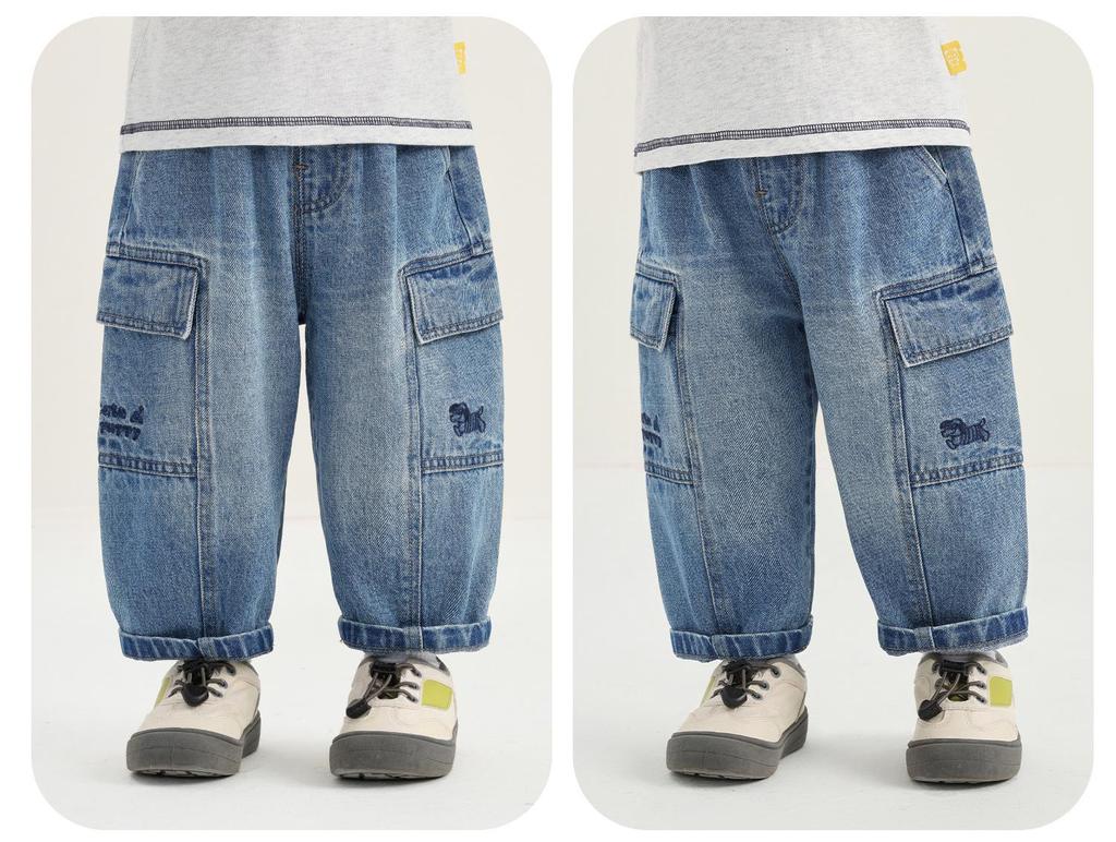 Kaka Panda Children's Spring Casual Jeans – Trendy Long Pants for Boys and Girls