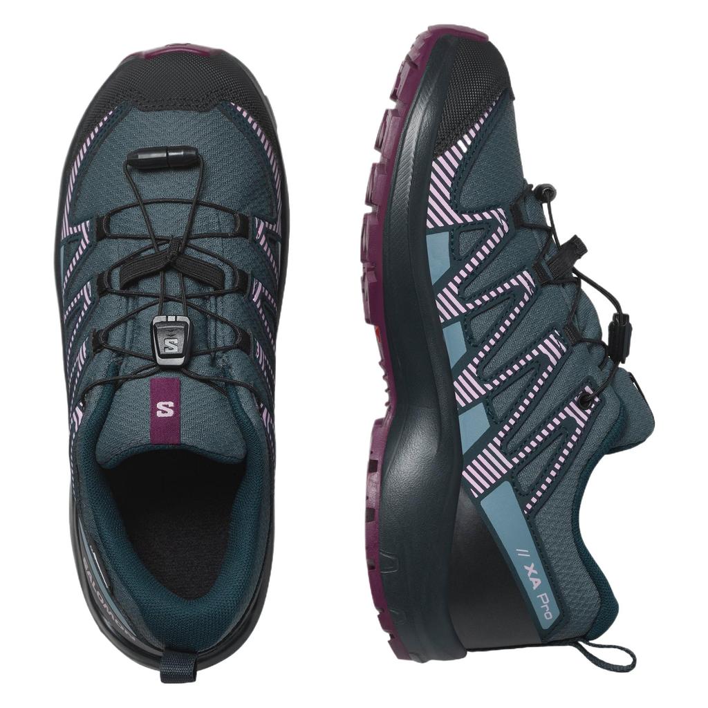 SALOMON Xa Pro V8 Comfortable Shock Absorbing Durable Waterproof Breathable Low Top Running Shoes Kids Running Shoes Green Gray 475681