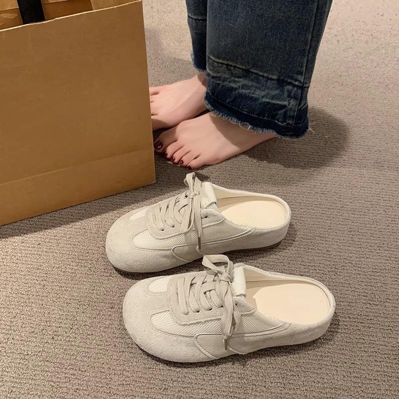 Thick-soled bag head and half slippers, women wear new shoes outside summer, and pedal white shoes and cool slippers.