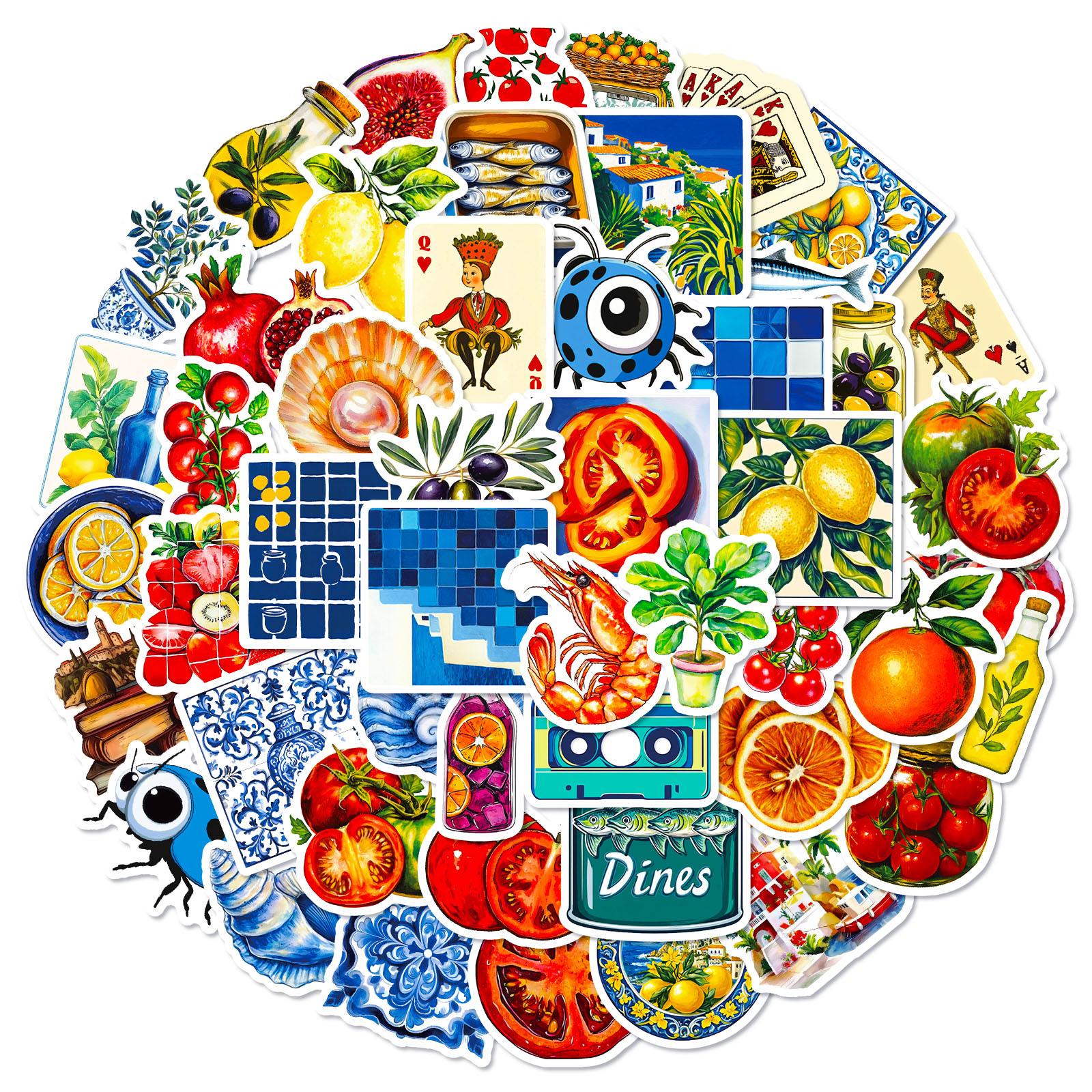 

Новые 50 наклеек в средиземноморском стиле, цвет помидора и лимона, яркие наклейки для украшения ручного аккаунта и компьютера