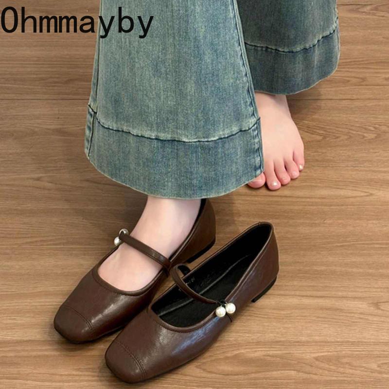 Vintage Square Toe Frauen Mary Jane Schuhe Mode Flach Frühling Herbst Weiche Sohle Kleid Flats Schuhe
