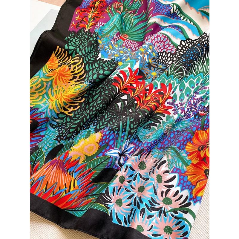 Luxury Brand Square Silk Scarf Women Satin Print Hijab Scarves Muslim Pareo Bandana Female Shawl Wrap Headband Foulard 90*90cm