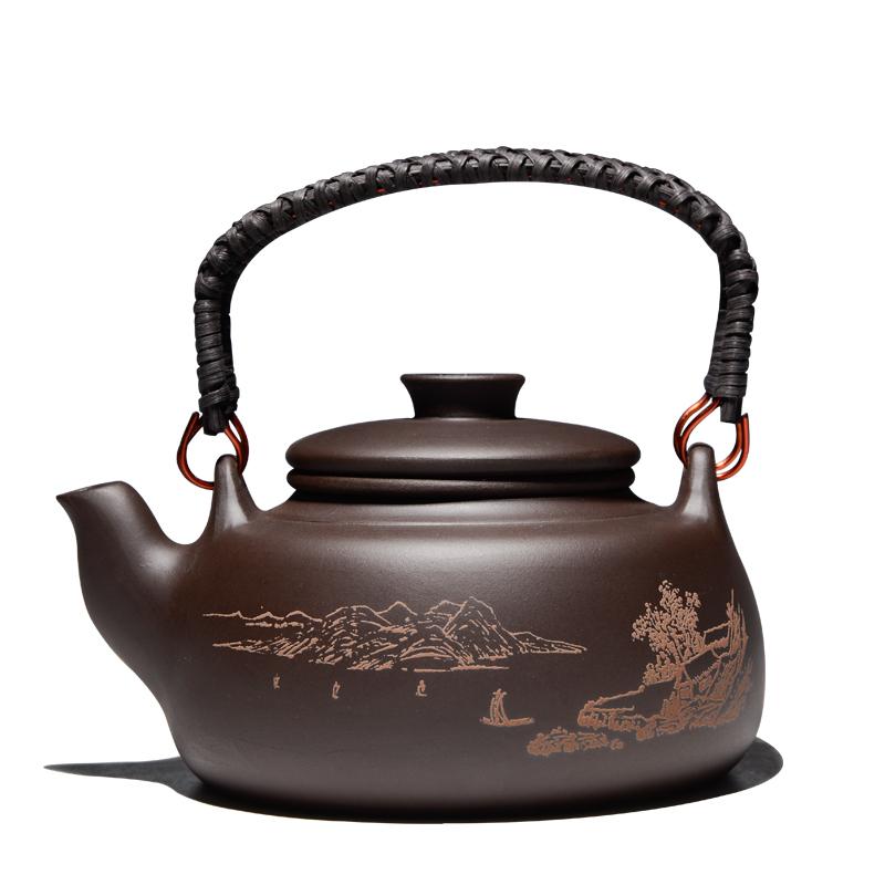 700ml New Chinese Tea Pot Kung Fu Zisha Large Capacity Tea Pot With Filter Creative Handle Purple Clay Teapot Kettle Set