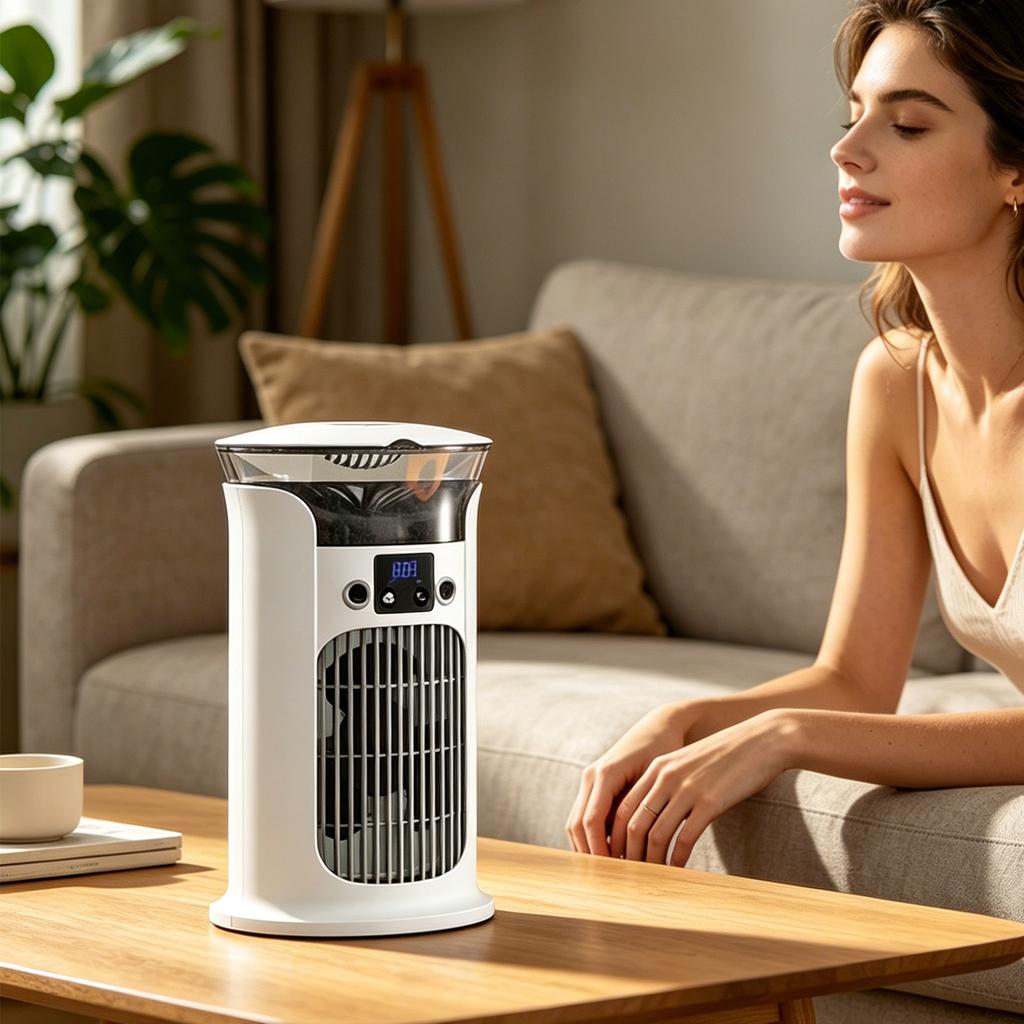 Evaporative Cooler Fan with Humidifier, Multifunctional Desk Conditioner with Timer, Fan for Home, Dorm,