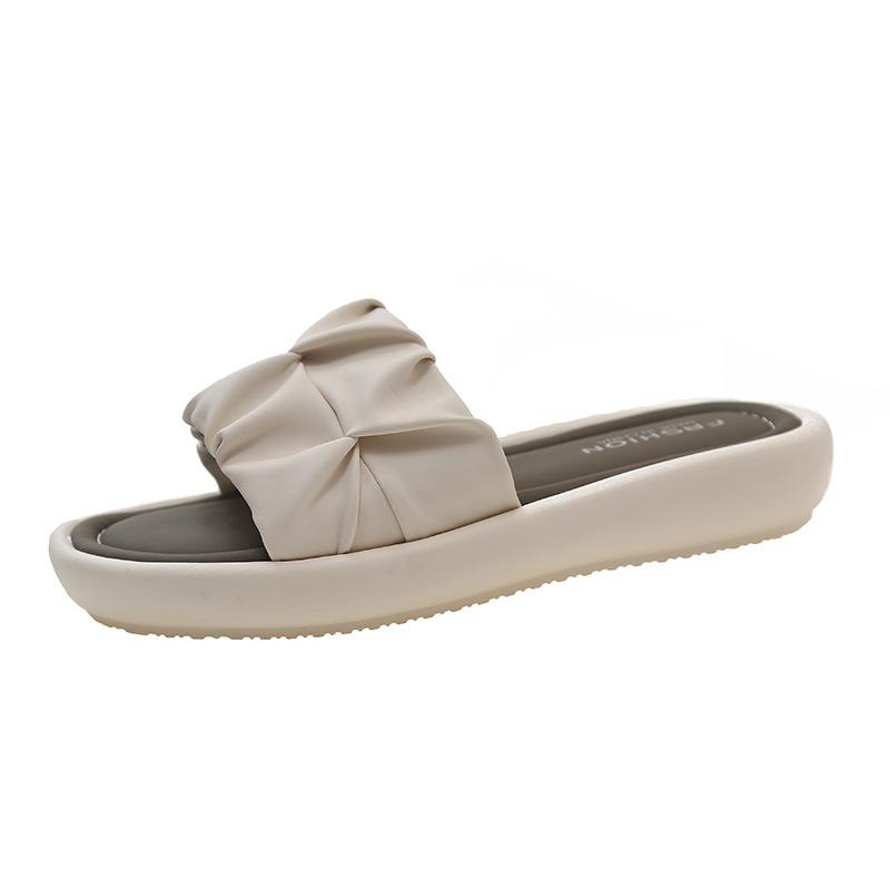 

Women wearing pleated cool slippers 2025 summer new Korean version flat-bottomed open-toed beach Roman cool slippers women 35
