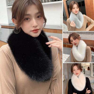 Women Winter Warm Artificial Wool Bib Solid Color Shawl Imitation Fur Scarf Female Fur Scarf