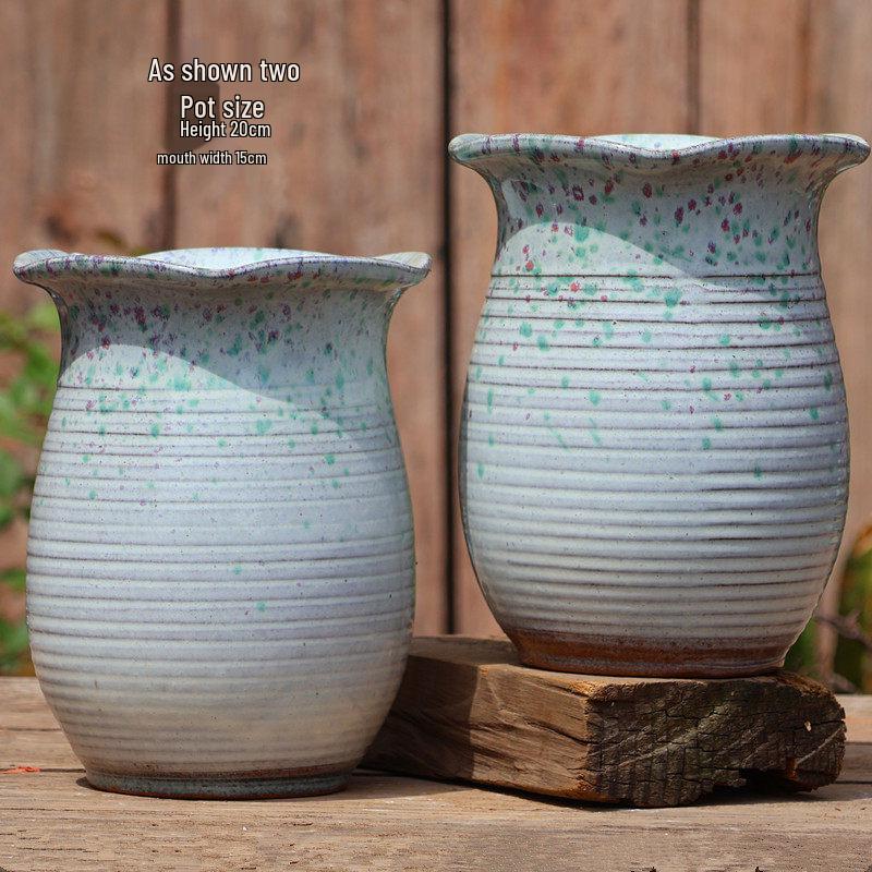 Breathable Purple Clay Ceramic Flower Pot Set with Coarse Pottery Finish Medium - Ceramic