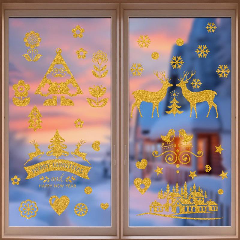Golden Christmas Reindeer Stickers, Glass Window Stickers, Window Flowers and Atmosphere Stickers
