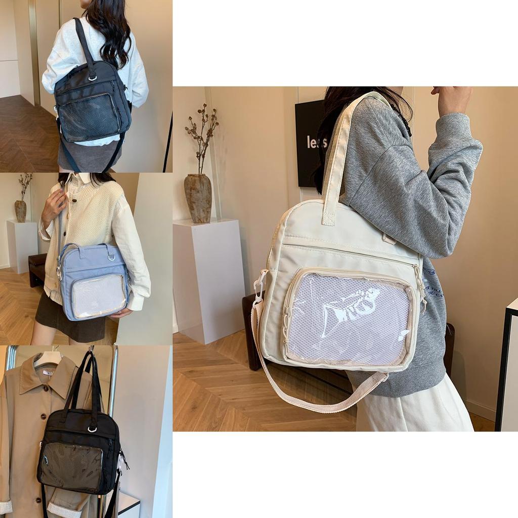 Fashionable Nylon Tote Bag In Black White Green And Blue With Soft Structure