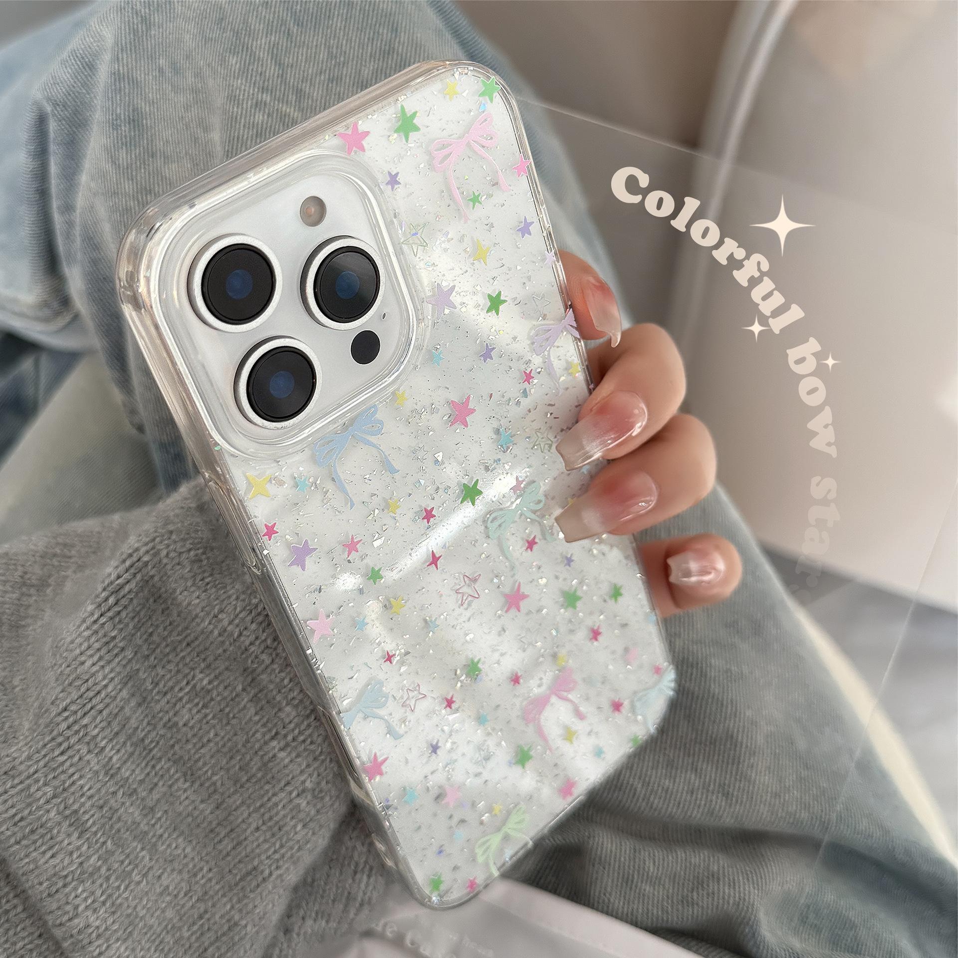 

Stars Full Screen Suitable for Apple 17promax Mobile Phone Case 15 Glitter Powder Iphone14 Dopamine Bow 11 Hard 17promax