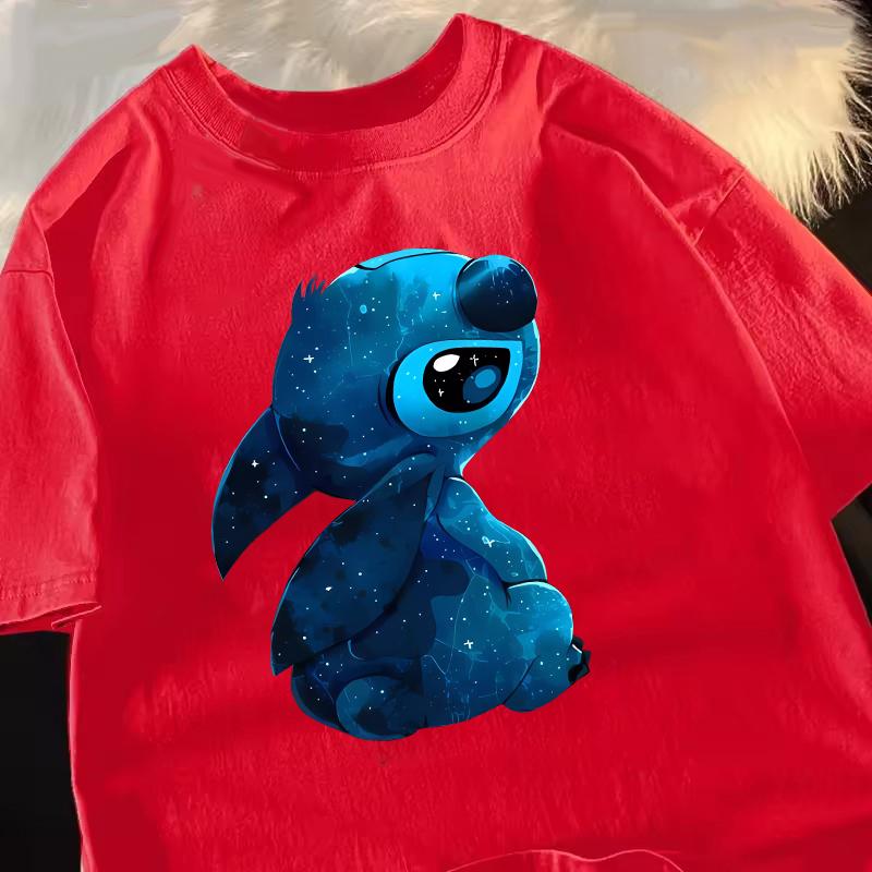 Funny 100 Cotton Stitch Love Graphic Print TShirt for Women Casual Short Sleeve Tee Cartoon Design