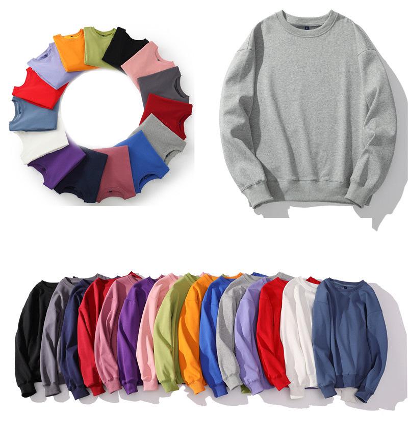 Men's Heavyweight Fleece-Lined Crew Neck Sweatshirt - Loose Fit, Solid Color, Long Sleeve.