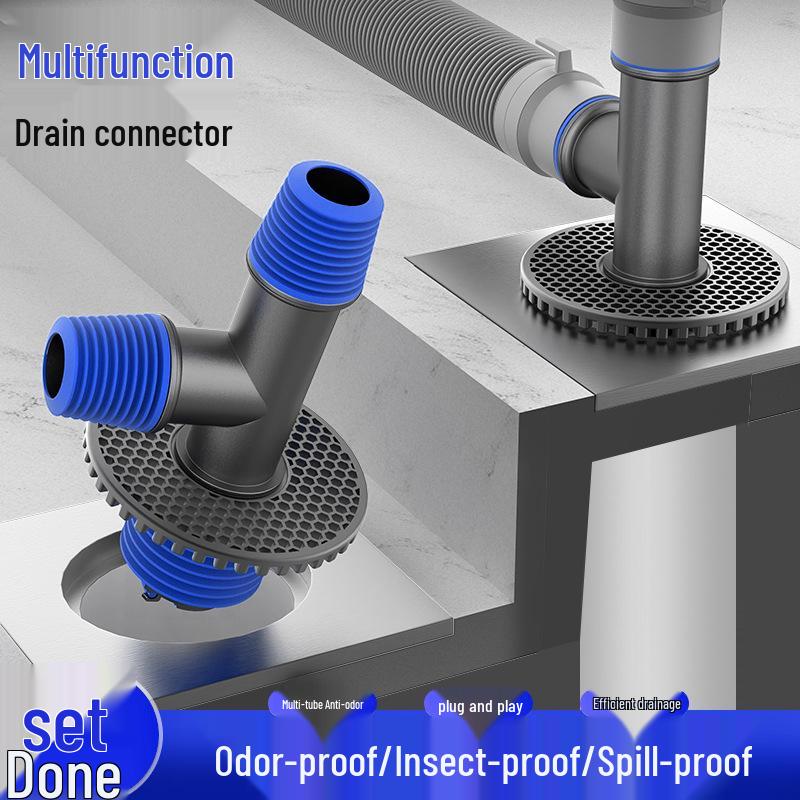 Anti-Odor Overflow Washer/Dryer Drain Connector with Three-Way Cover