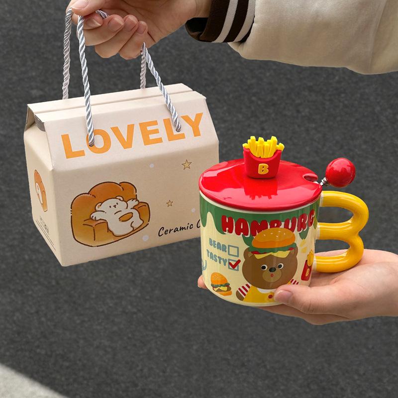 Ins wind fries Bär Keramiktasse mit Deckel für Freundinnen und Mädchen Geburtstagsgeschenk praktische Tasse Souvenir