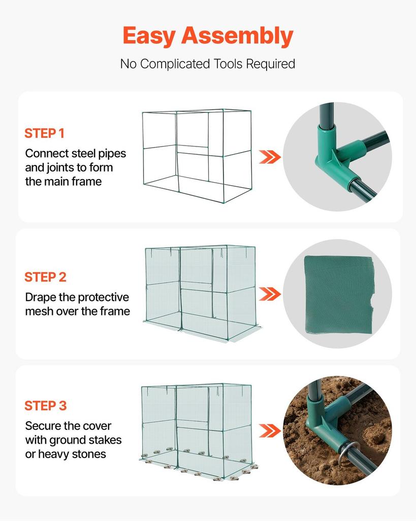 Crop Cage, 2.39 X 1.2 X 1.8 M Plant Protection Tent with Zippered Door, Wind-Resistant Tall Crop Cage, Easy To Install, Outdoor Raised Bed Cover,