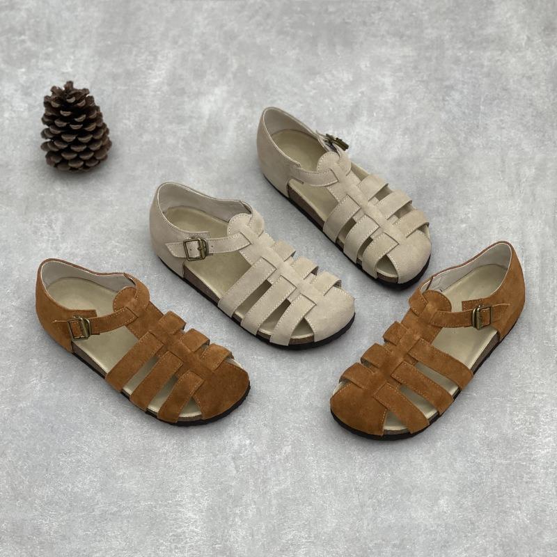 New Round-toed Women's Shoes Flat Woven Flip-top Sandals