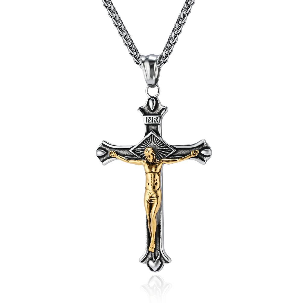 American Artistic Retro Stainless Steel Cross Shelf Necklace Men's Fashion Pendants & Charms for Sweater Chain Pendant Ornament