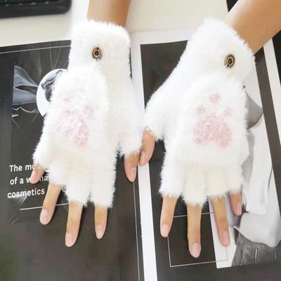 Fuzzy Convertible Mittens Fluffy Warm Fingerless Gloves with Flip Covers Winter Soft Half Finger