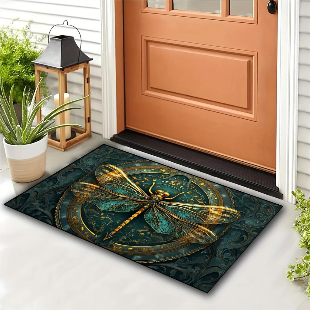 Teal Gold Dragonfly Mandala Print Carpet Plush Flannel Rug Living Room Bedroom Home Decor Area Rug Non Slip Floor Mat